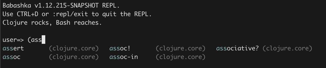 Tab completions in bb repl