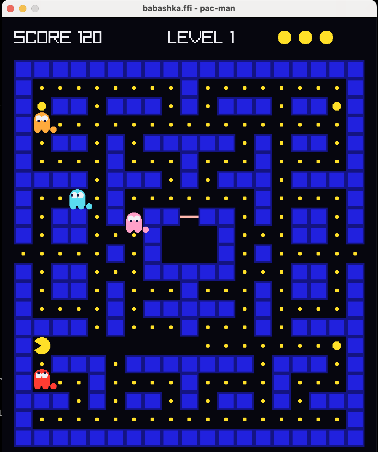 pac-man running in babashka through babashka.ffi and raylib